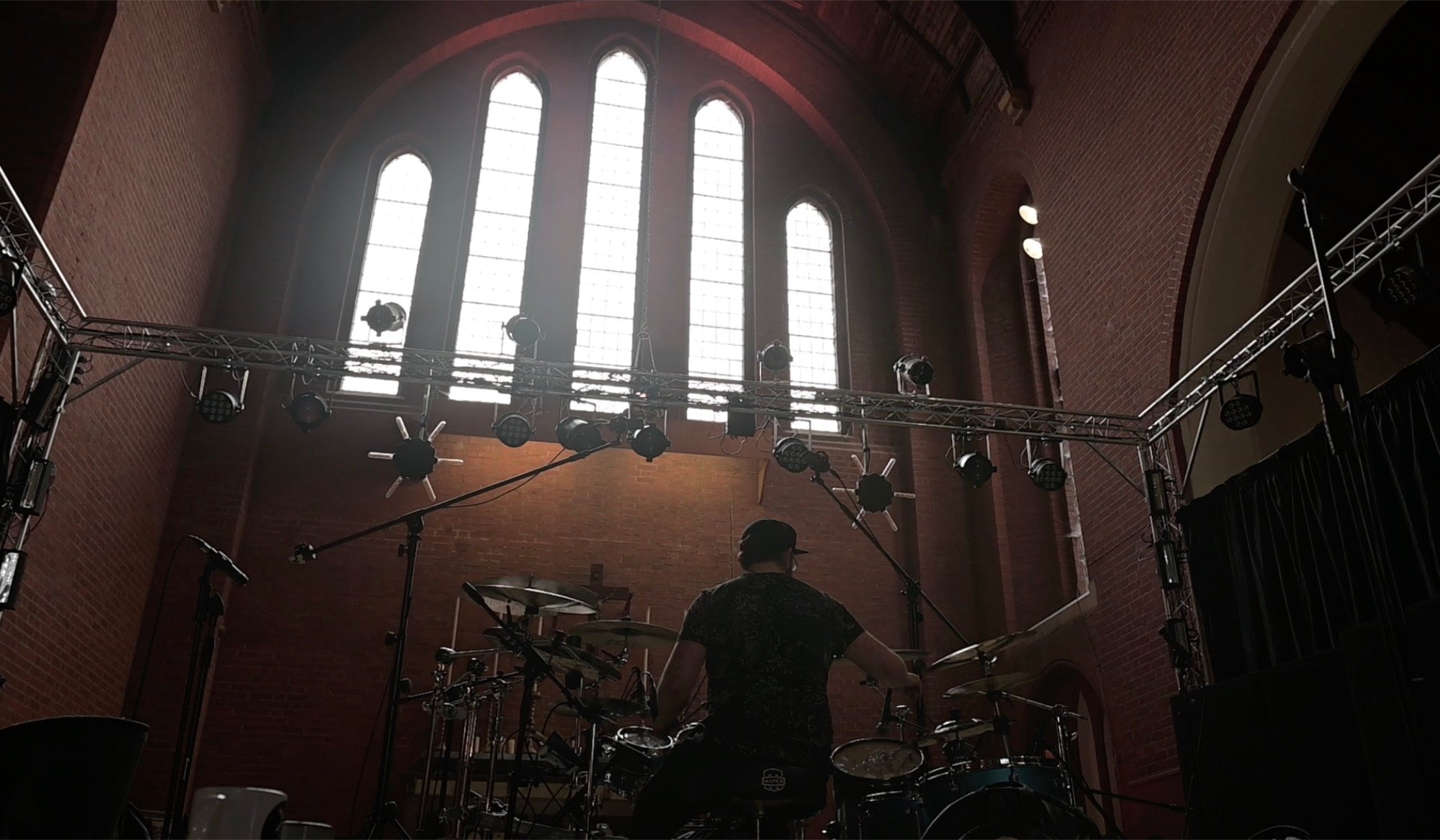 Josh Middleton tracking drums at Middle Farm Studios